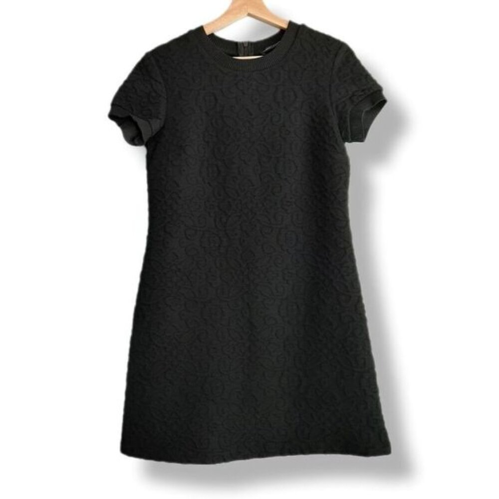 ZARA Floral Jacquard Embossed Mini Dress Soft Knit Black Sz M